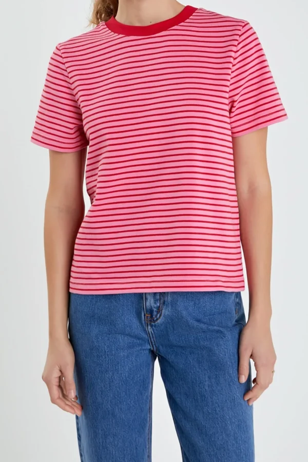 ENGLISH FACTORY Tops*- Contrast Rib Stripe T-shirt