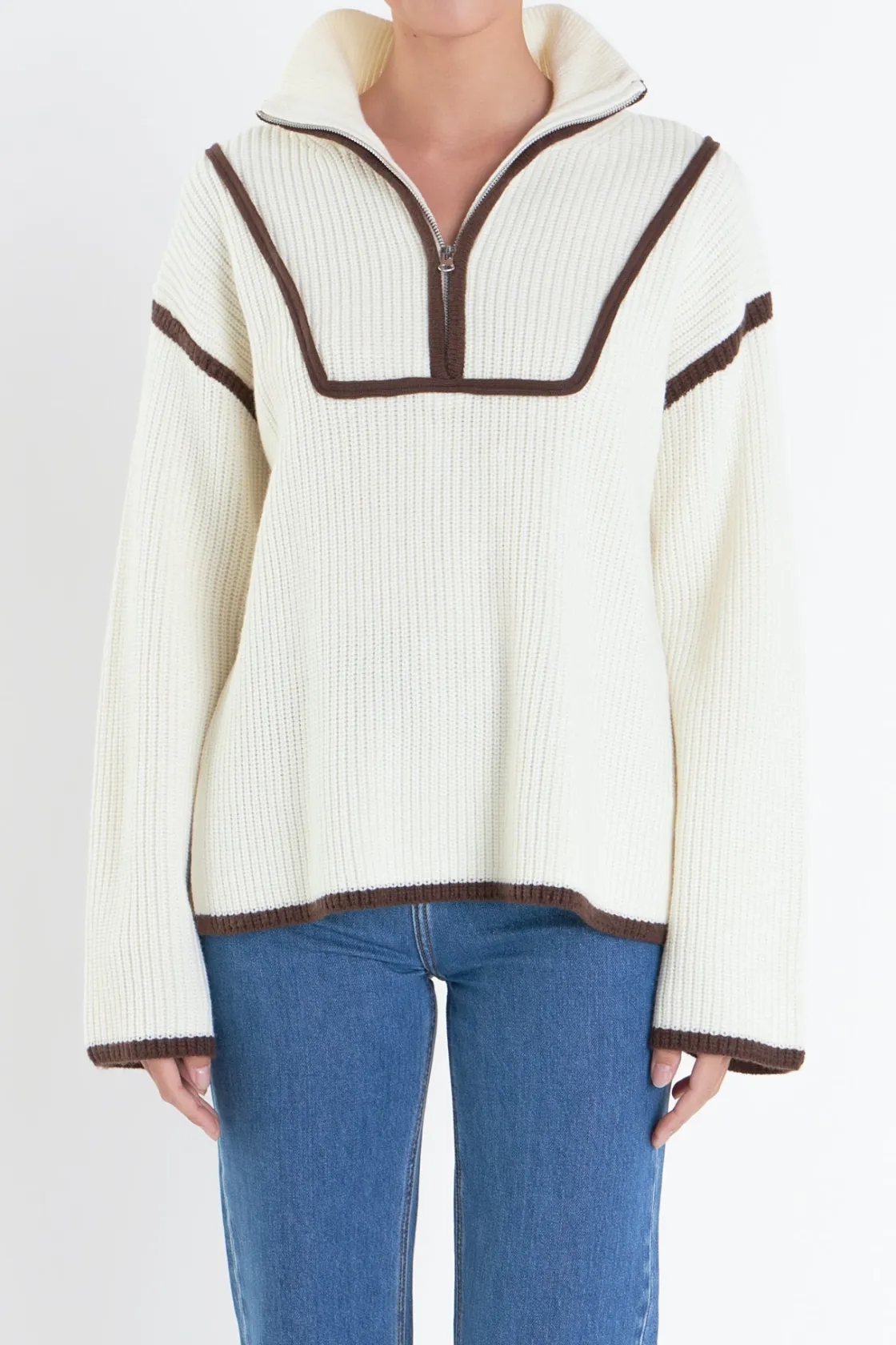 english_factory__contrast_5-4.webp ENGLISH FACTORY Sweaters & Knits | Tops*- Contrast Piping Quarter-Zip Sweater