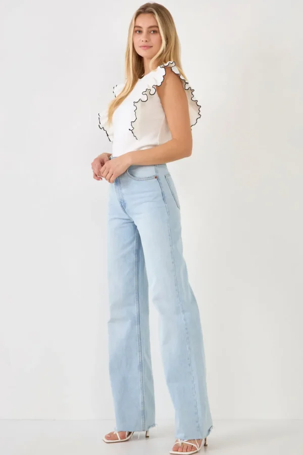 ENGLISH FACTORY Tops*- Contrast Merrow Detail Ruffled Knit Top