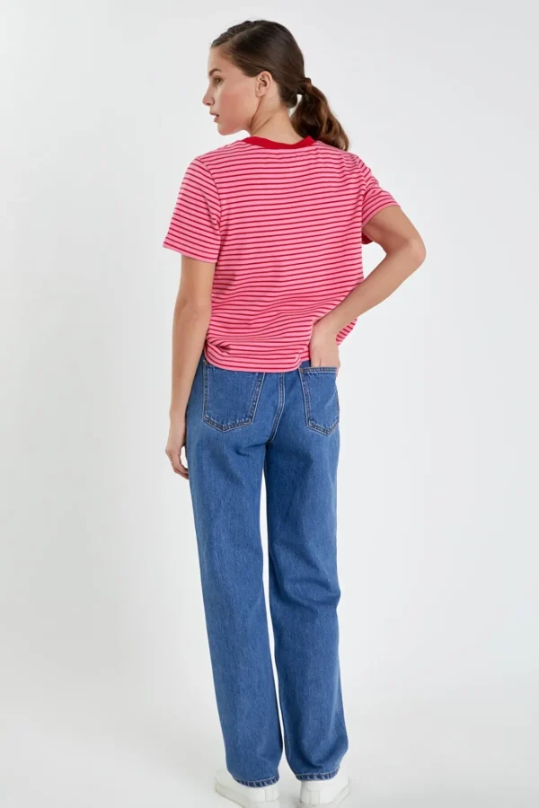 ENGLISH FACTORY Tops*- Contrast Rib Stripe T-shirt