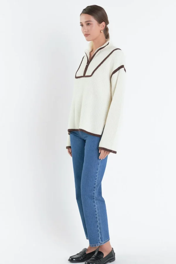 ENGLISH FACTORY Sweaters & Knits | Tops*- Contrast Piping Quarter-Zip Sweater
