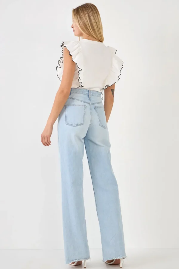 ENGLISH FACTORY Tops*- Contrast Merrow Detail Ruffled Knit Top