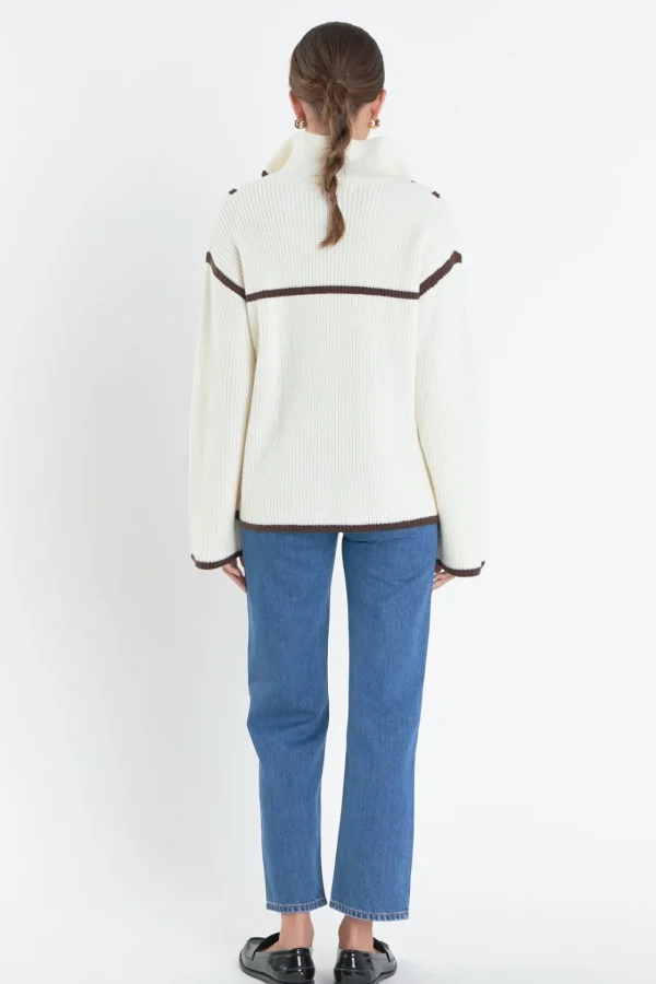 ENGLISH FACTORY Sweaters & Knits | Tops*- Contrast Piping Quarter-Zip Sweater