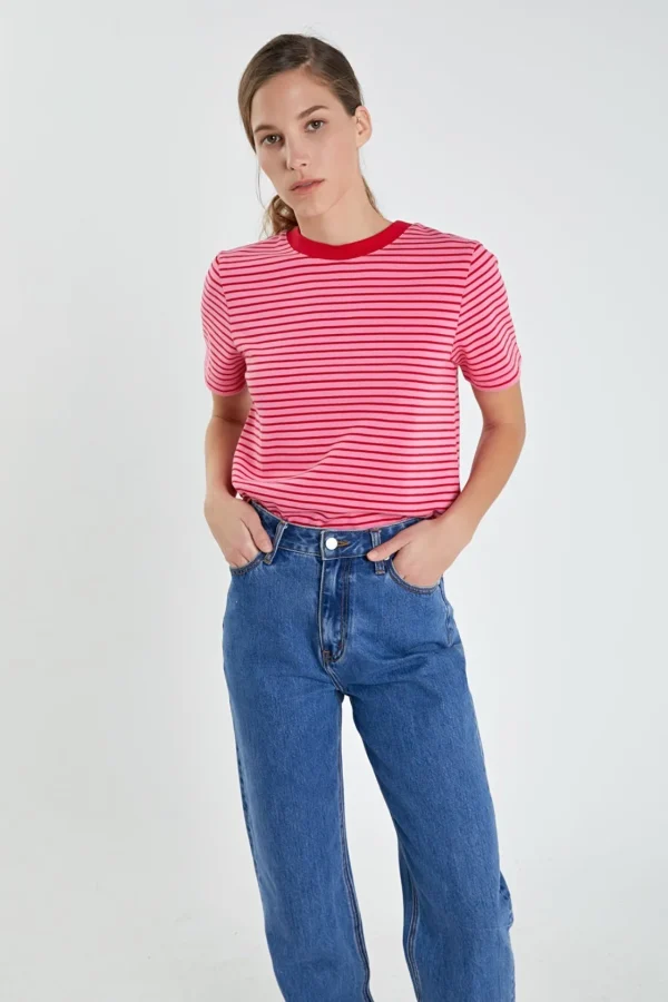 ENGLISH FACTORY Tops*- Contrast Rib Stripe T-shirt