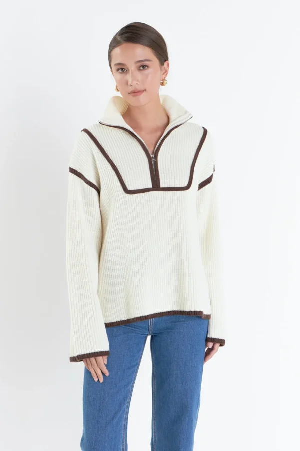 ENGLISH FACTORY Sweaters & Knits | Tops*- Contrast Piping Quarter-Zip Sweater
