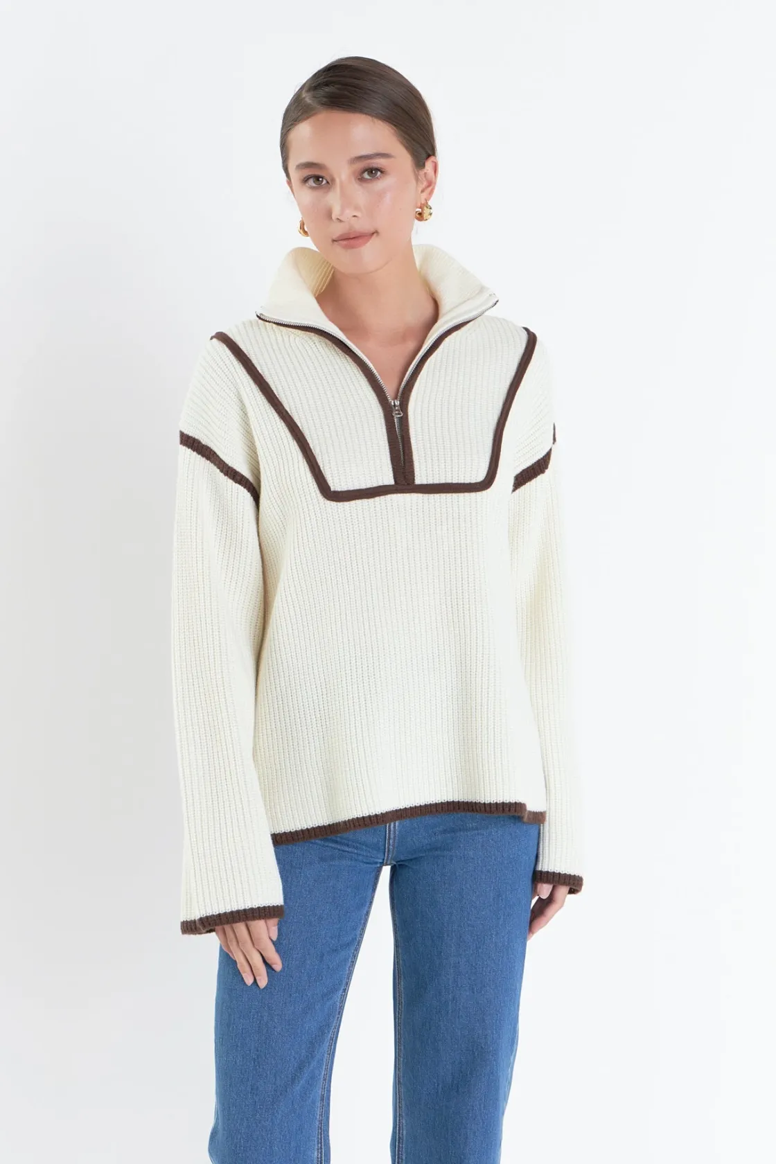 english_factory__contrast_8-4.webp ENGLISH FACTORY Sweaters & Knits | Tops*- Contrast Piping Quarter-Zip Sweater