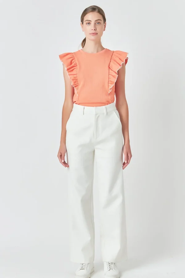 ENGLISH FACTORY Tops*- Contrast Merrow Detail Ruffled Knit Top