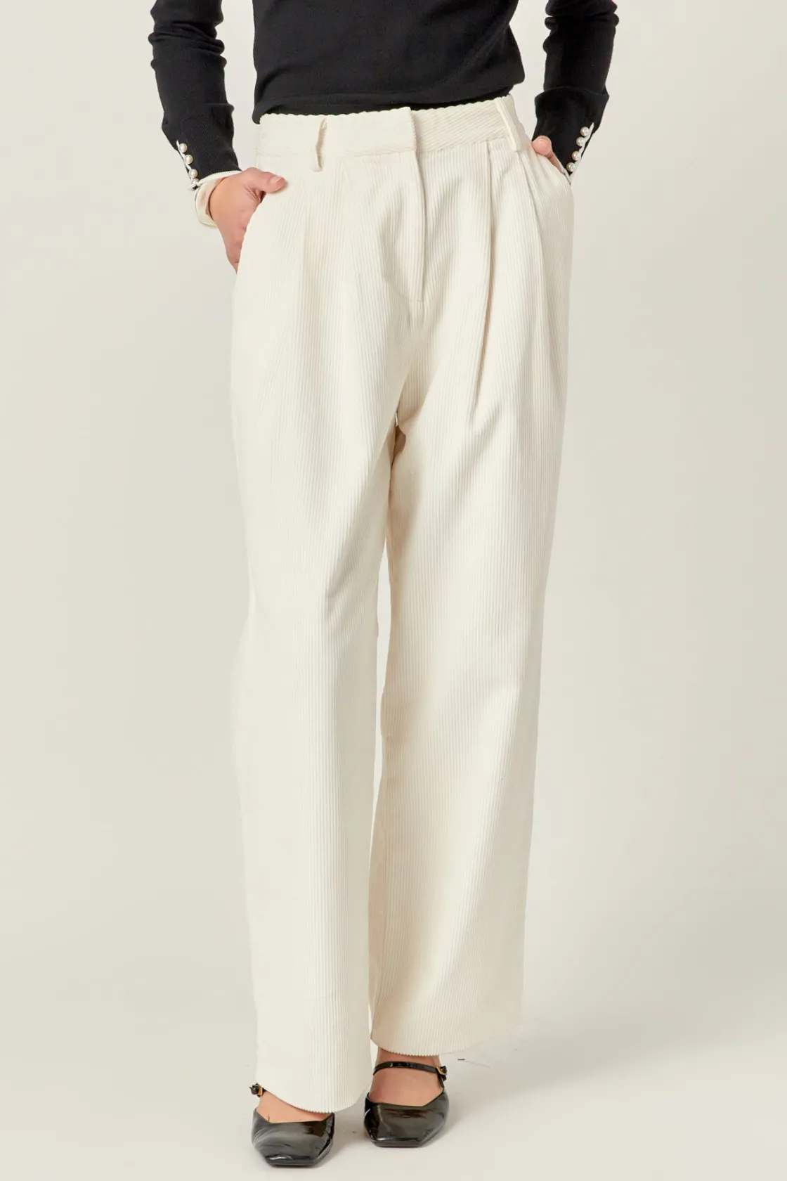 english_factory__corduroy_3.webp ENGLISH FACTORY Matching Sets | Pants*- Corduroy Wide Pants OFFWHITE