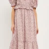ENGLISH FACTORY Puff Sleeve | Floral Dresses*- Cotton Floral Ruffled Midi Dress IVORYMULTI