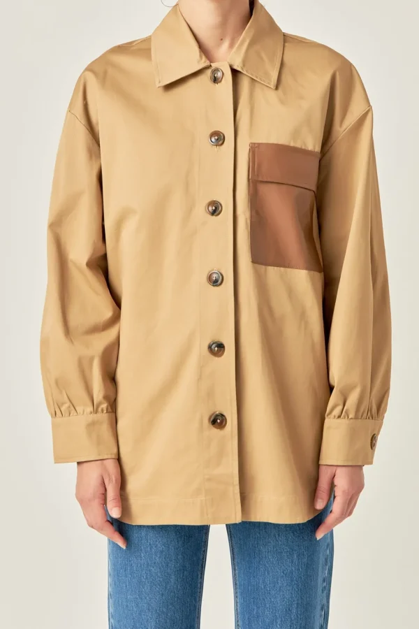 ENGLISH FACTORY Jackets & Coats | Tops*- Cotton Twill Shirt Jacket TAN