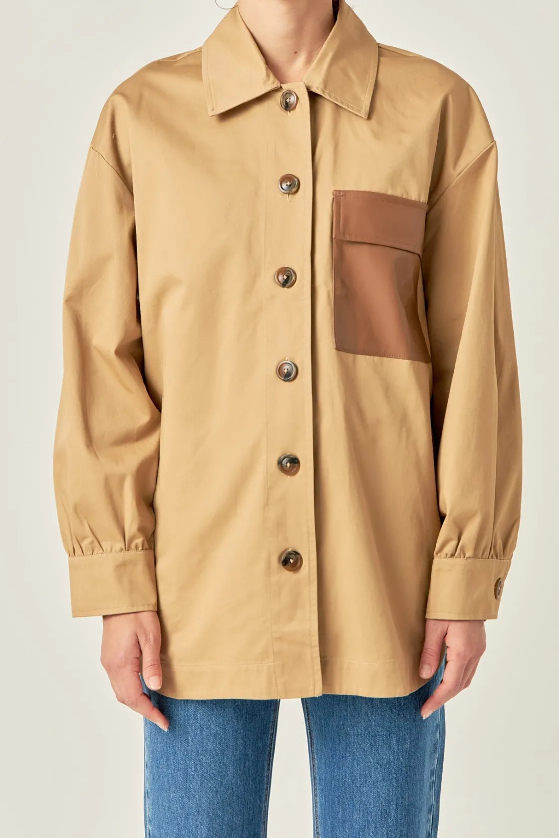 english_factory__cotton_t_0.webp ENGLISH FACTORY Jackets & Coats | Tops*- Cotton Twill Shirt Jacket TAN