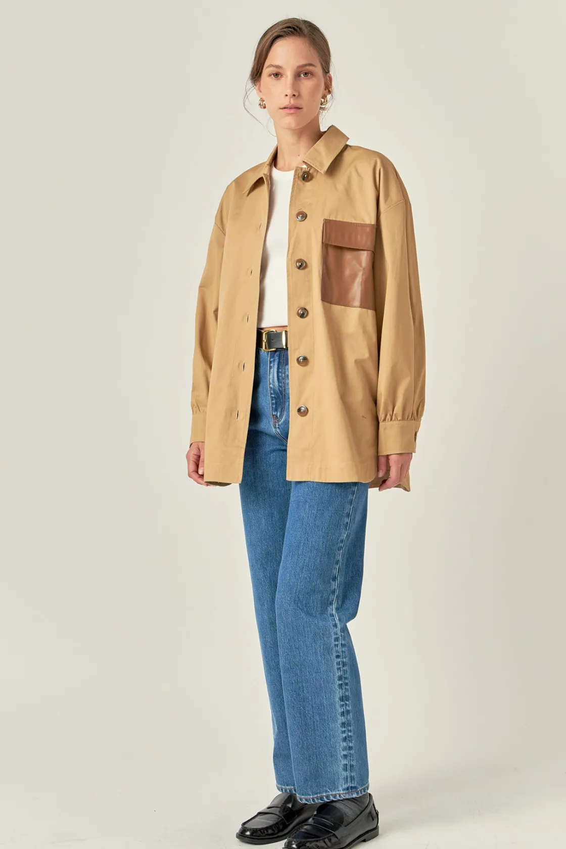 english_factory__cotton_t_1.webp ENGLISH FACTORY Jackets & Coats | Tops*- Cotton Twill Shirt Jacket TAN