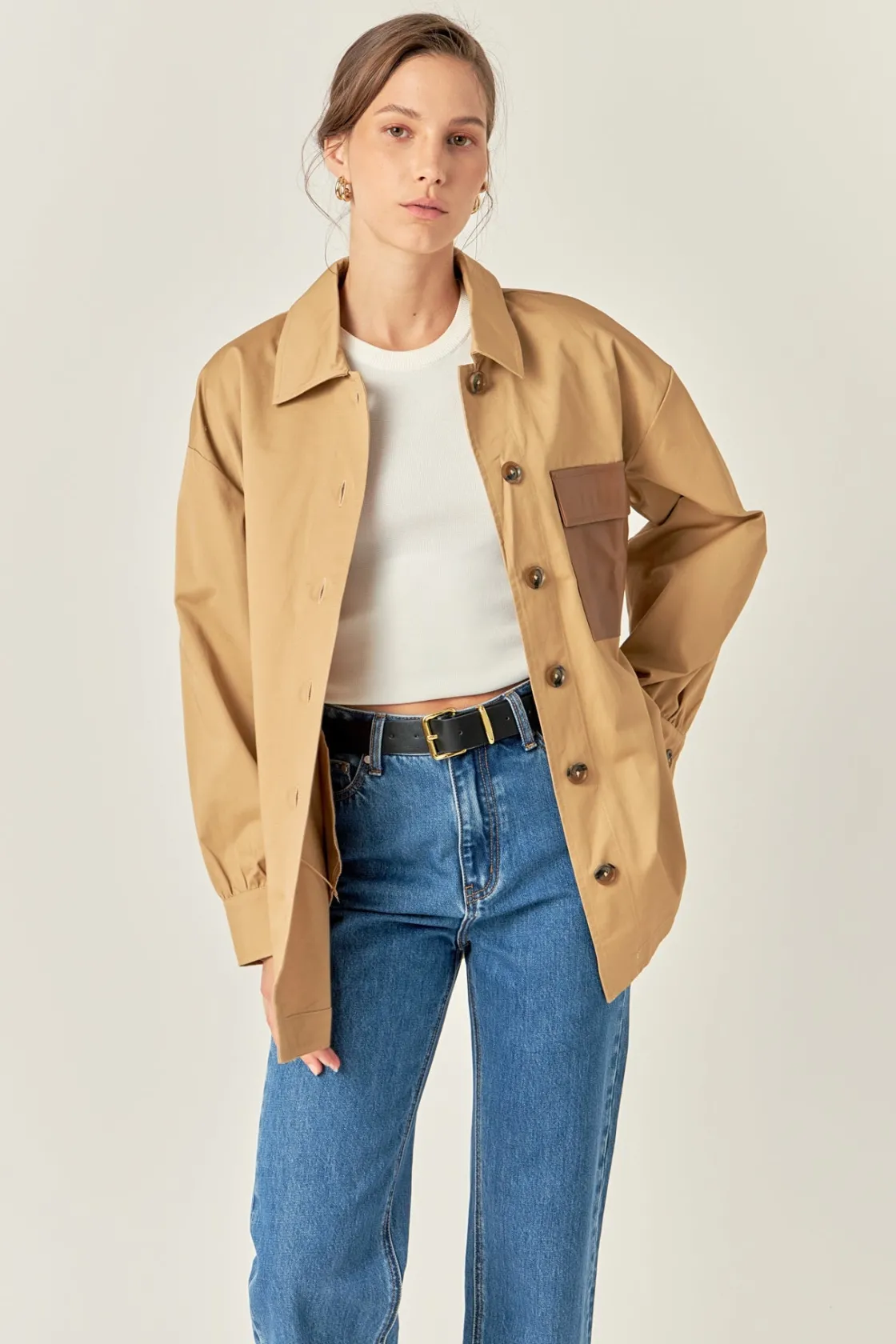 english_factory__cotton_t_3.webp ENGLISH FACTORY Jackets & Coats | Tops*- Cotton Twill Shirt Jacket TAN