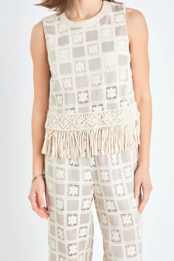 ENGLISH FACTORY Matching Sets | Tops*- Crochet Patchwork Sleeveless Top BEIGEMULTI