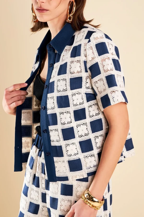 ENGLISH FACTORY Matching Sets | Shirts & Blouses*- Crochet Patchwork Shirt NAVYMULTI