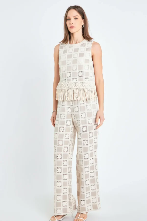 ENGLISH FACTORY Matching Sets | Tops*- Crochet Patchwork Sleeveless Top BEIGEMULTI