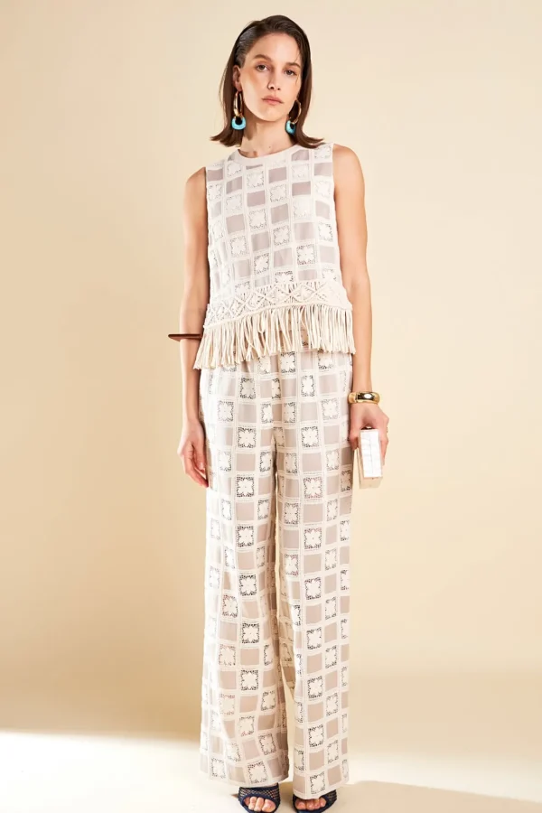 ENGLISH FACTORY Matching Sets | Pants*- Crochet Patchwork Pants BEIGEMULTI