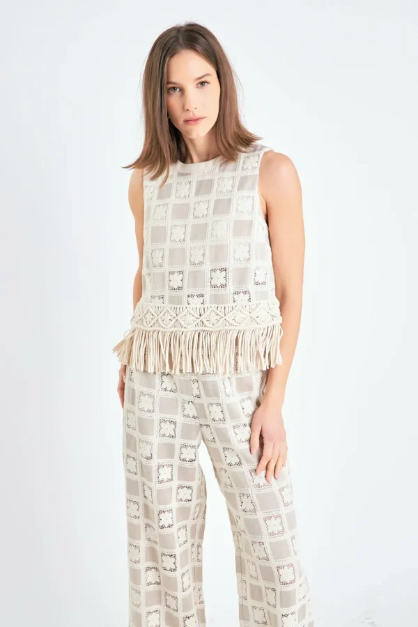ENGLISH FACTORY Matching Sets | Tops*- Crochet Patchwork Sleeveless Top BEIGEMULTI