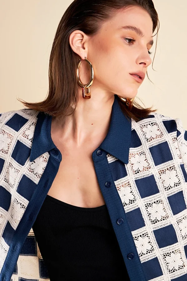 ENGLISH FACTORY Matching Sets | Shirts & Blouses*- Crochet Patchwork Shirt NAVYMULTI
