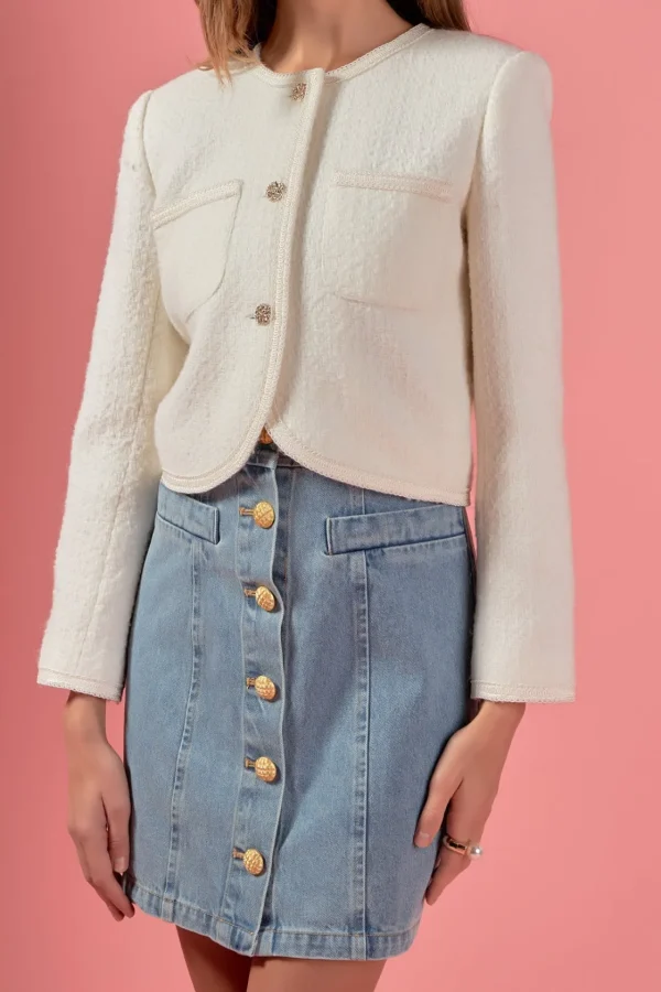 ENGLISH FACTORY Jackets & Coats | Tops*- Cropped Tulip Hem Jacket IVORY