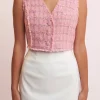 ENGLISH FACTORY Tops*- Cropped Tweed Vest PINK