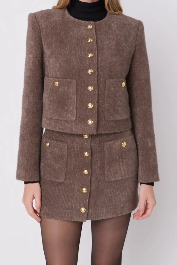 ENGLISH FACTORY Jackets & Coats | Tops*- Cropped Knit Jacket BROWN