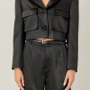 ENGLISH FACTORY Matching Sets | Blazers*- Cropped Satin Blazer BLACK