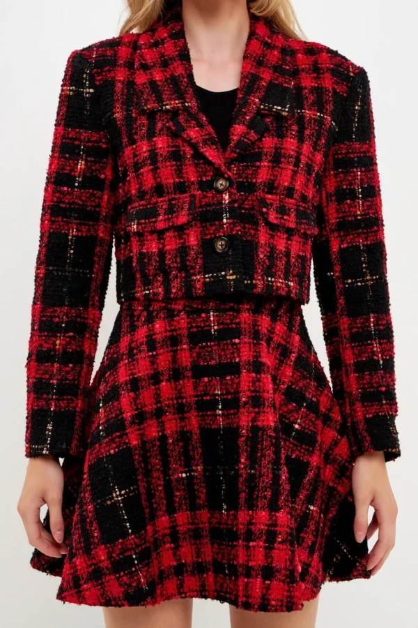 ENGLISH FACTORY Matching Sets | Jackets & Coats*- Cropped Tweed Jacket REDMULTI