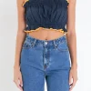 ENGLISH FACTORY Matching Sets | Tops*- Cropped Top with Colorblock Binding NAVY