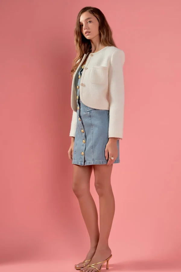 ENGLISH FACTORY Jackets & Coats | Tops*- Cropped Tulip Hem Jacket IVORY