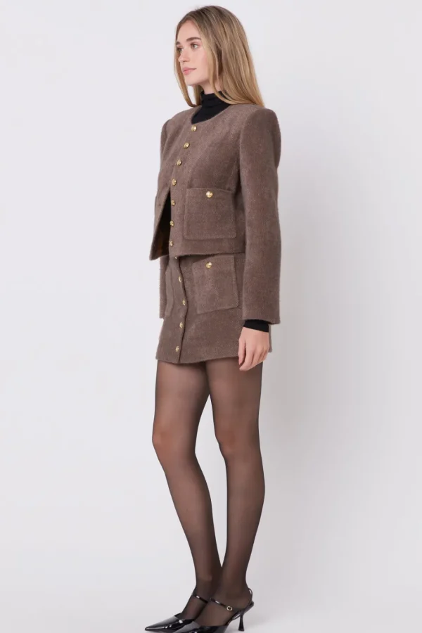 ENGLISH FACTORY Jackets & Coats | Tops*- Cropped Knit Jacket BROWN