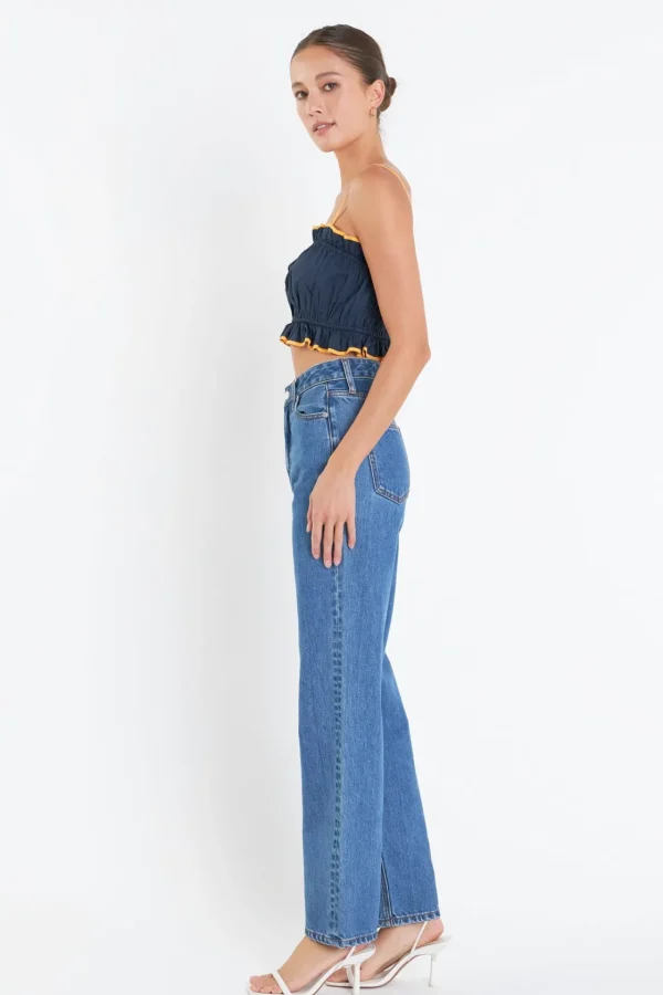ENGLISH FACTORY Matching Sets | Tops*- Cropped Top with Colorblock Binding NAVY