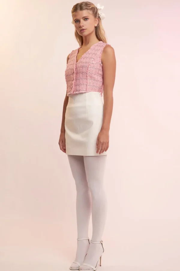 ENGLISH FACTORY Tops*- Cropped Tweed Vest PINK