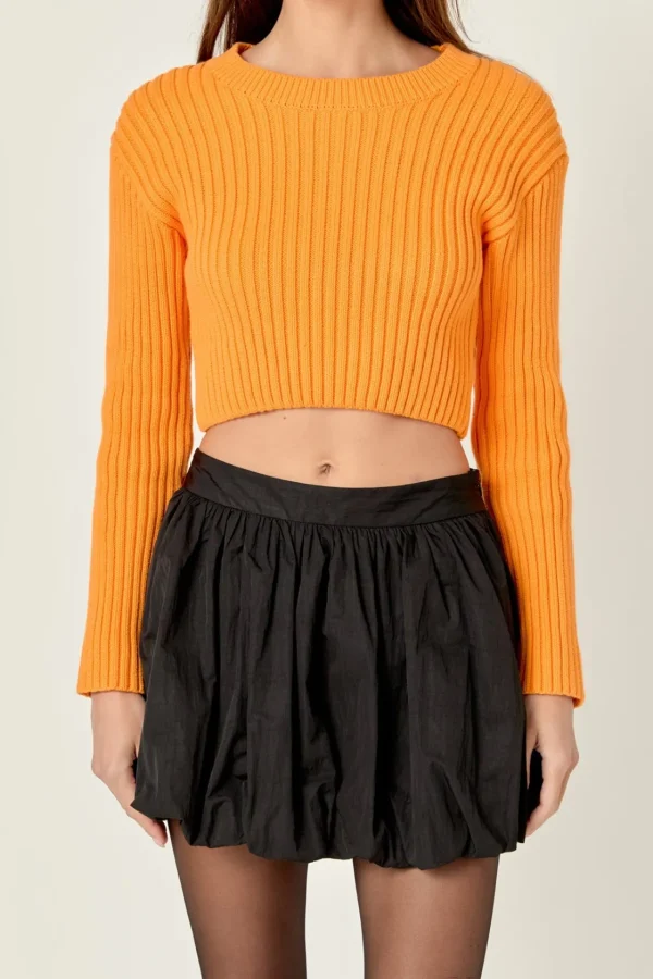 ENGLISH FACTORY Sweaters & Knits | Tops*- Cropped Ribbed Knit Sweater