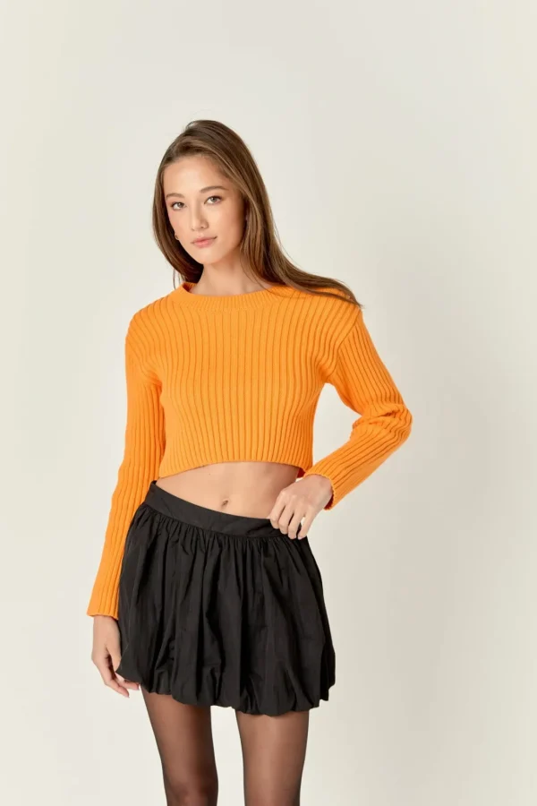 ENGLISH FACTORY Sweaters & Knits | Tops*- Cropped Ribbed Knit Sweater