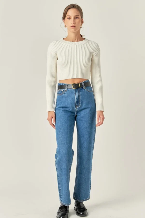 ENGLISH FACTORY Sweaters & Knits | Tops*- Cropped Ribbed Knit Sweater