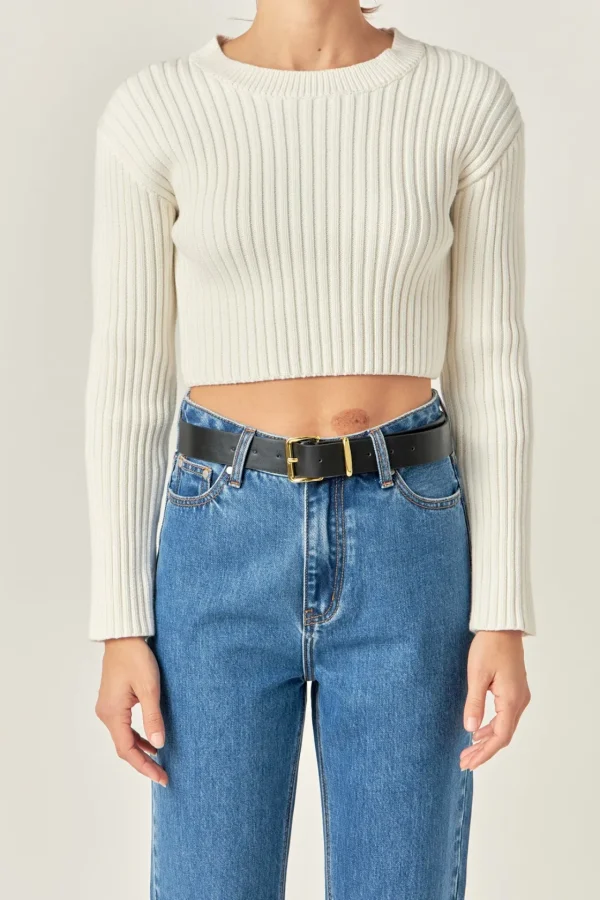 ENGLISH FACTORY Sweaters & Knits | Tops*- Cropped Ribbed Knit Sweater
