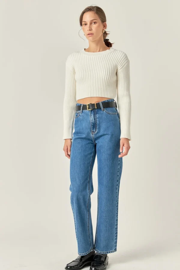 ENGLISH FACTORY Sweaters & Knits | Tops*- Cropped Ribbed Knit Sweater