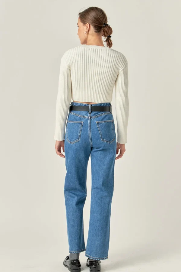 ENGLISH FACTORY Sweaters & Knits | Tops*- Cropped Ribbed Knit Sweater