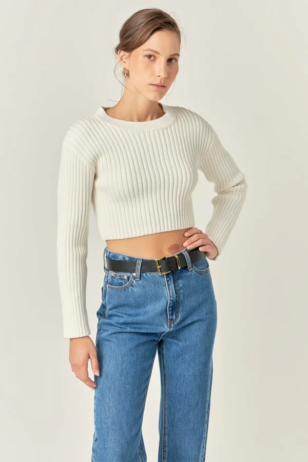 ENGLISH FACTORY Sweaters & Knits | Tops*- Cropped Ribbed Knit Sweater