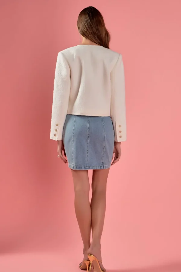 ENGLISH FACTORY Jackets & Coats | Tops*- Cropped Tulip Hem Jacket IVORY