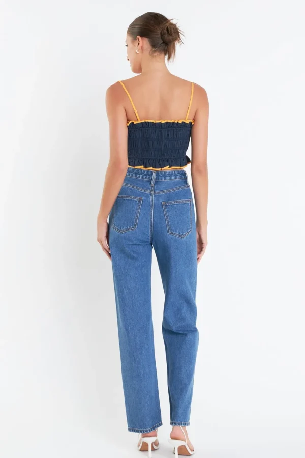 ENGLISH FACTORY Matching Sets | Tops*- Cropped Top with Colorblock Binding NAVY