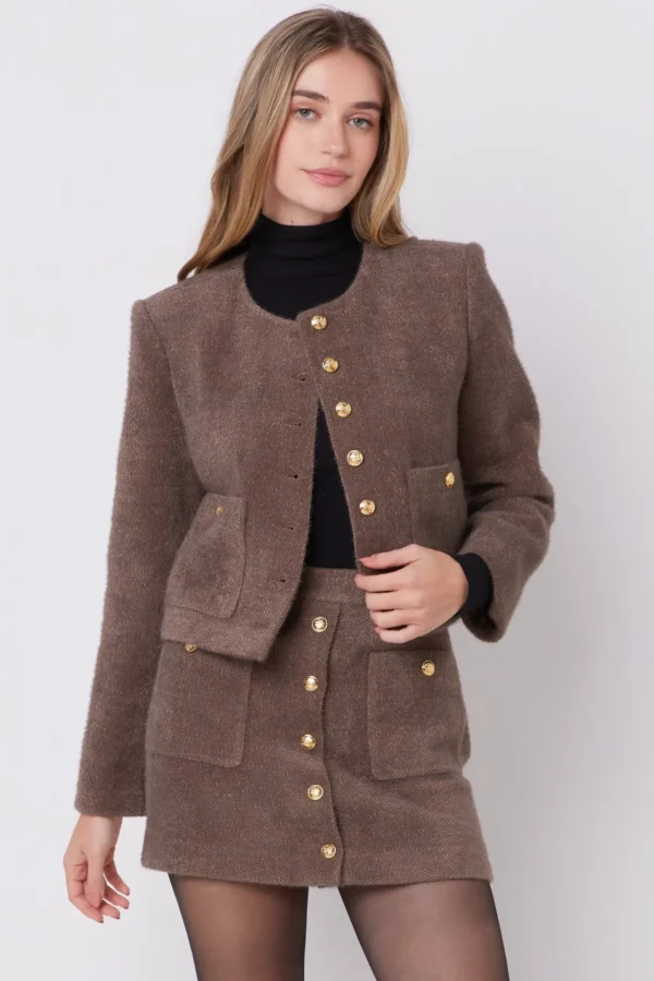 ENGLISH FACTORY Jackets & Coats | Tops*- Cropped Knit Jacket BROWN