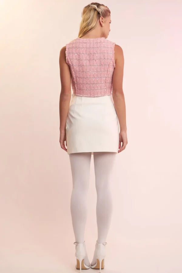 ENGLISH FACTORY Tops*- Cropped Tweed Vest PINK