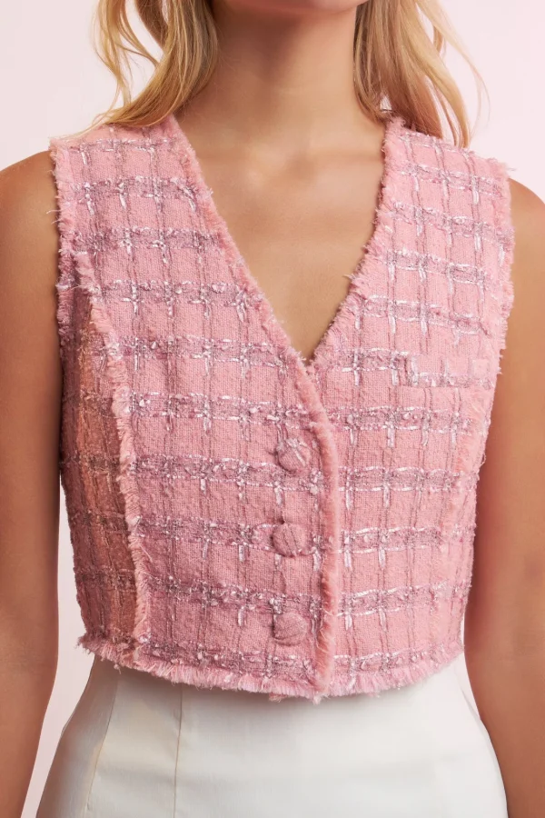 ENGLISH FACTORY Tops*- Cropped Tweed Vest PINK