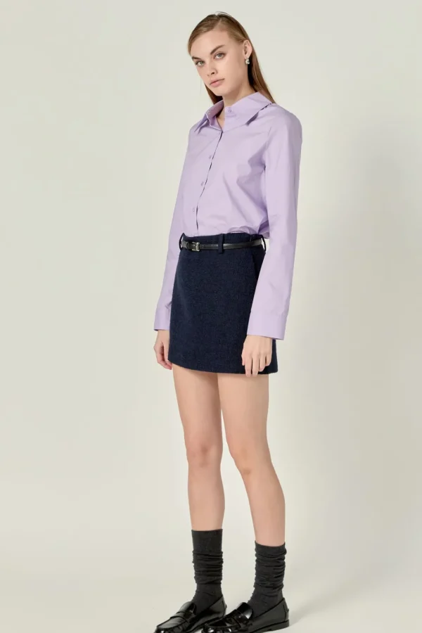 ENGLISH FACTORY Shirts & Blouses | Tops*- Cuff Sleeve Accent Collar Poplin Dress Shirt