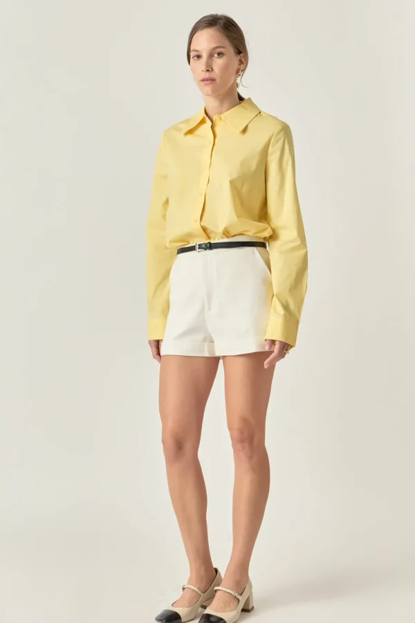ENGLISH FACTORY Shirts & Blouses | Tops*- Cuff Sleeve Accent Collar Poplin Dress Shirt