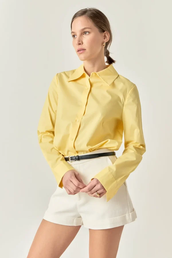 ENGLISH FACTORY Shirts & Blouses | Tops*- Cuff Sleeve Accent Collar Poplin Dress Shirt