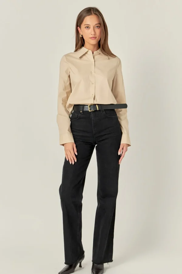 ENGLISH FACTORY Shirts & Blouses | Tops*- Cuff Sleeve Accent Collar Poplin Dress Shirt