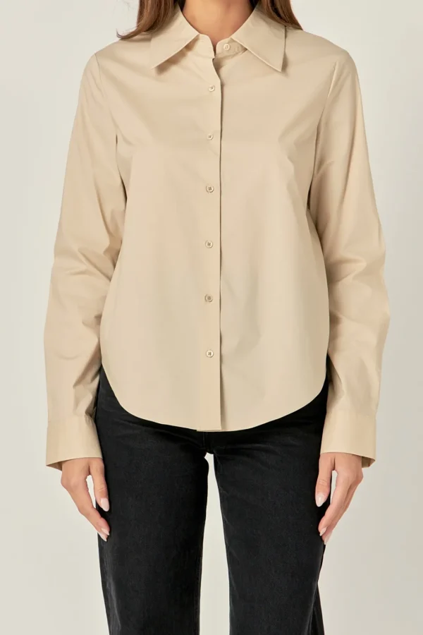 ENGLISH FACTORY Shirts & Blouses | Tops*- Cuff Sleeve Accent Collar Poplin Dress Shirt
